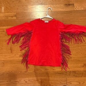Red Fringe Long Sleeve Top